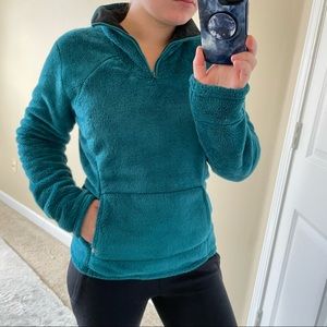 North Face teal turquoise pullover hoodie sweatshirt sweater small XS womens